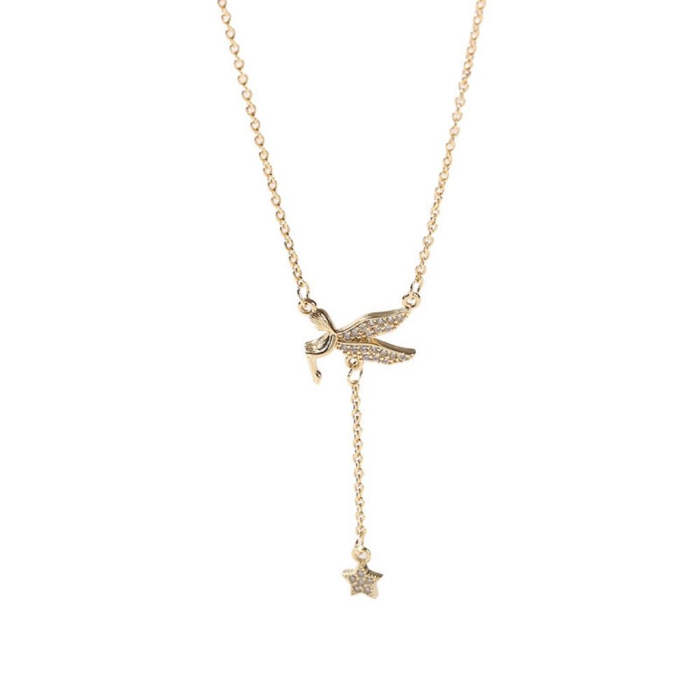 #NEW 925 Sterling Silver Diamond Angel Star Drop Necklace - Picture 4 of 4